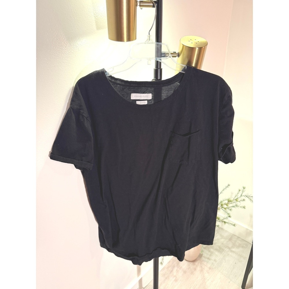 Standard Cloth Black Cotton Pocket Tee‎ Shirt Womens L Tall OB587730 Crew Neck